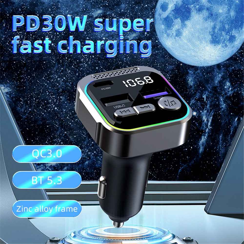 C54 Alloy Car Bluetooth-compatible Adapter FM Transmitter MP3 Player PD 30W Type-C + Dual USB Car Charger