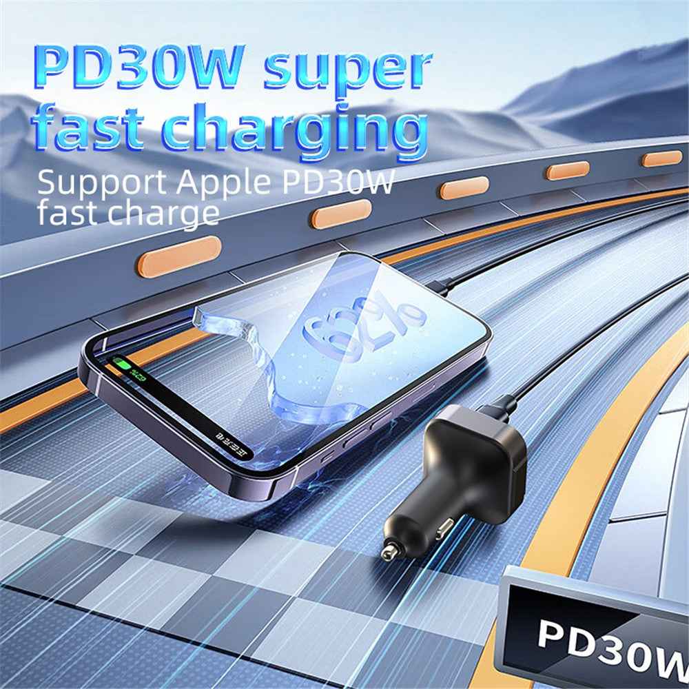 C54 Alloy Car Bluetooth-compatible Adapter FM Transmitter MP3 Player PD 30W Type-C + Dual USB Car Charger