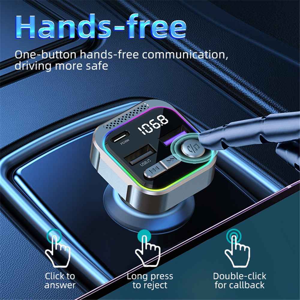 C54 Alloy Car Bluetooth-compatible Adapter FM Transmitter MP3 Player PD 30W Type-C + Dual USB Car Charger