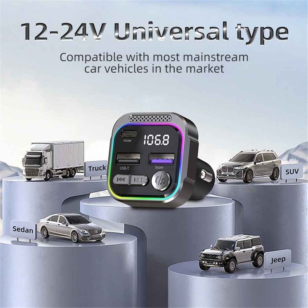 C54 Alloy Car Bluetooth-compatible Adapter FM Transmitter MP3 Player PD 30W Type-C + Dual USB Car Charger