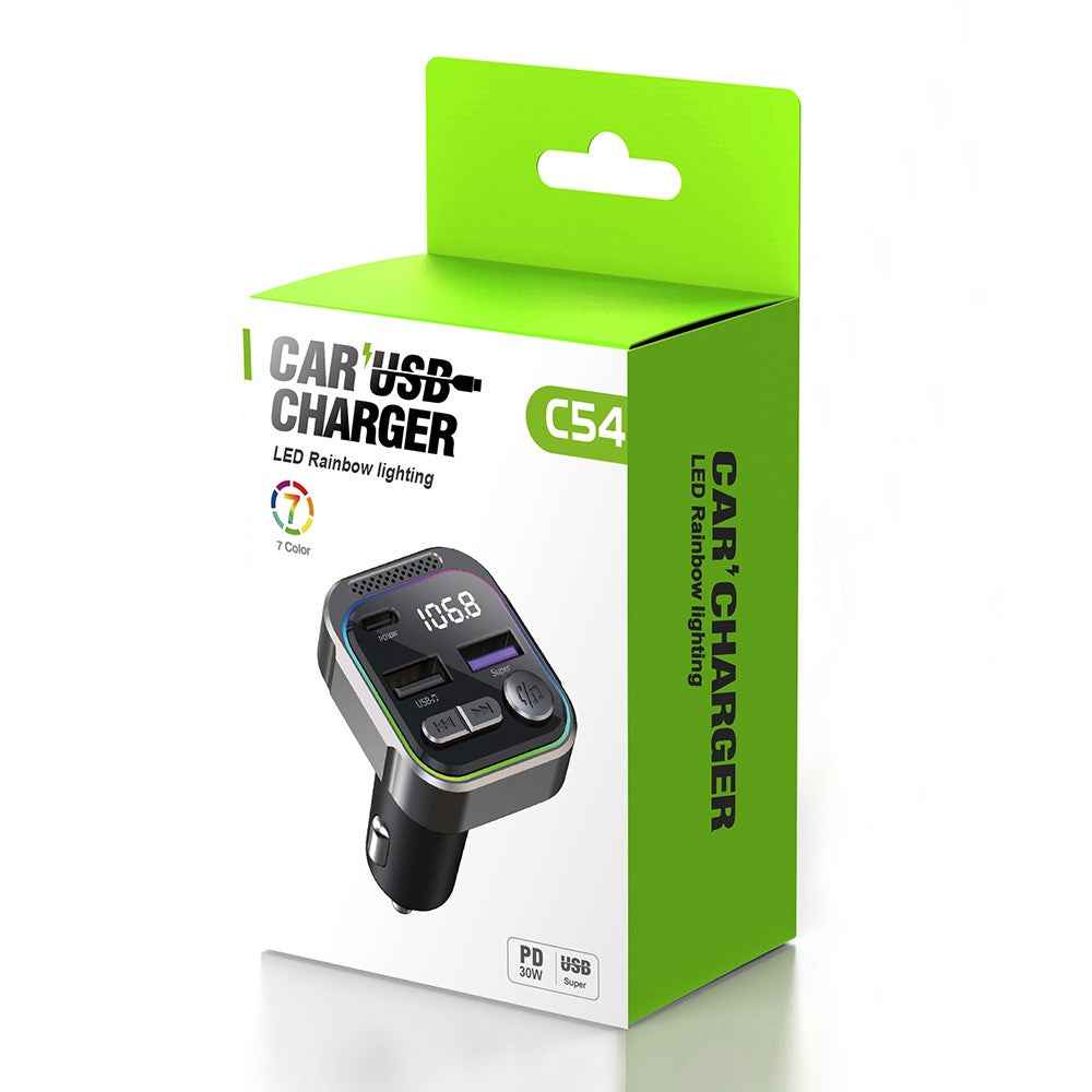 C54 Alloy Car Bluetooth-compatible Adapter FM Transmitter MP3 Player PD 30W Type-C + Dual USB Car Charger