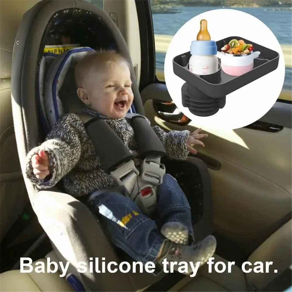 6923 Travel Tray for Kids Toddler Car Seat Silicone Rotatable Cup Holder Food Tray (BPA Free/Not FDA Certificated) - Black