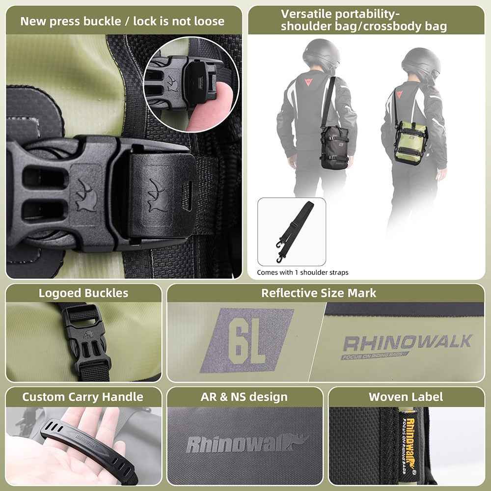 RHINOWALK MT2206 6L Waterproof Motorcycle Side Storage Bag Motorbike Side Bumper Bag - Army Green