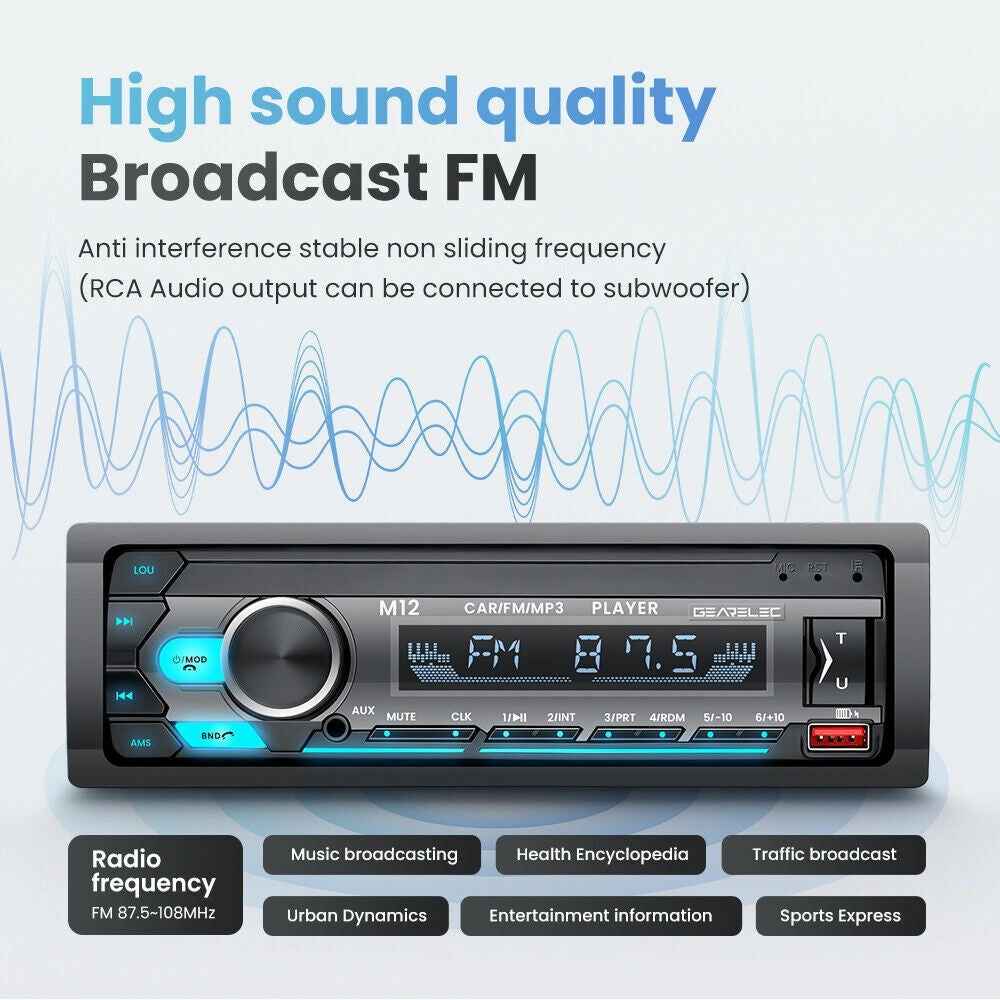 M12 AI Smart Bluetooth-compatible Lossless Music Car MP3 Player FM Radio, Support TF Card