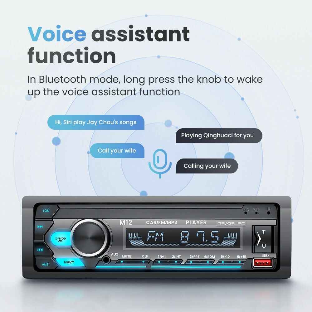 M12 AI Smart Bluetooth-compatible Lossless Music Car MP3 Player FM Radio, Support TF Card