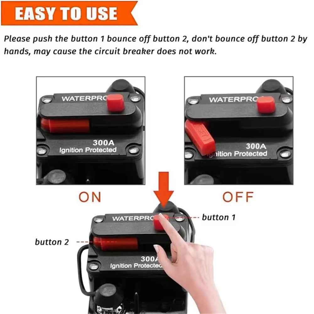 30A - 300A 12 - 48V DC IP67 Waterproof Circuit Breaker with Manual Reset Button for Car / Yacht / RV - 60A
