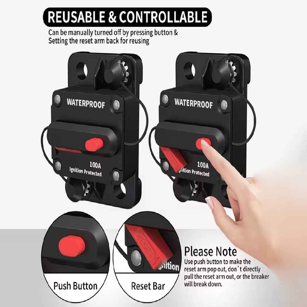 30A - 300A 12 - 48V DC IP67 Waterproof Circuit Breaker with Manual Reset Button for Car / Yacht / RV - 300A