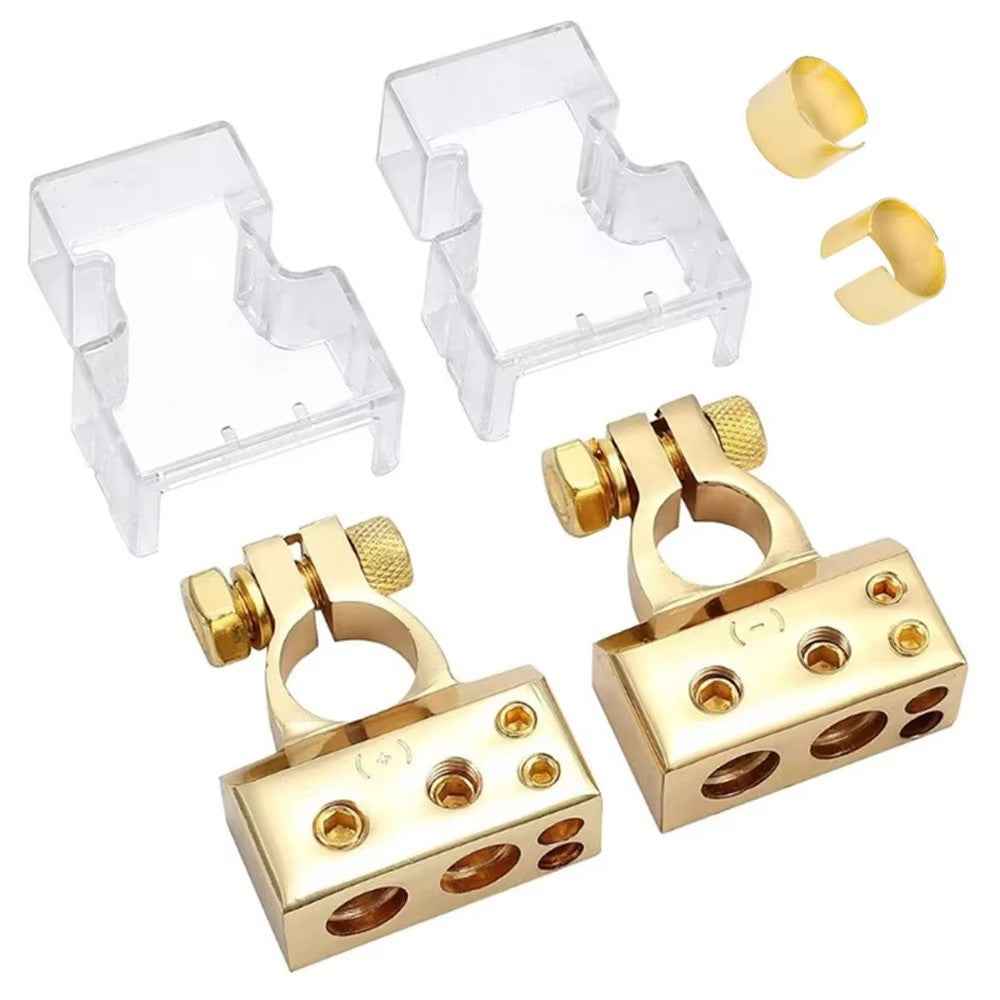 2Pcs Positive and Negative Car Battery Terminal Connectors for Automotive  /  Marine Battery Clamps - Gold