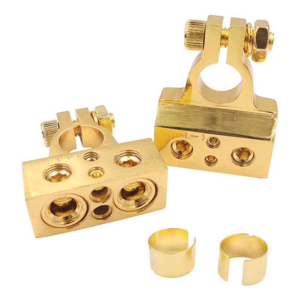 2Pcs Positive and Negative Car Battery Terminal Connectors for Automotive  /  Marine Battery Clamps - Gold