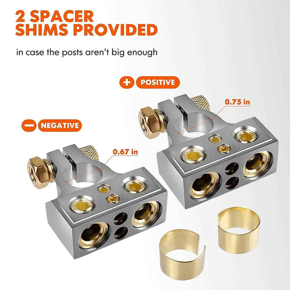 2Pcs Positive and Negative Car Battery Terminal Connectors for Automotive  /  Marine Battery Clamps - Gold