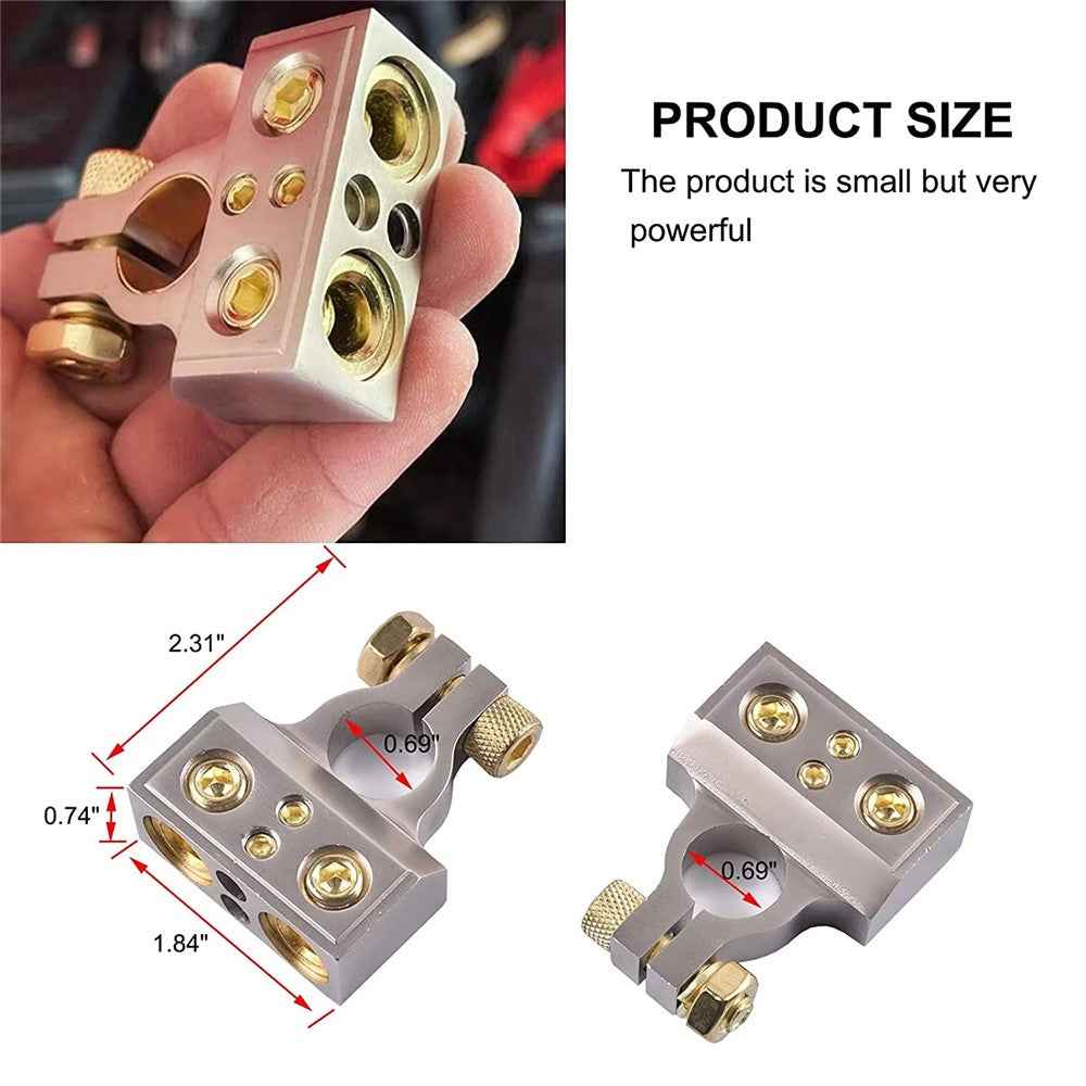 2Pcs Positive and Negative Car Battery Terminal Connectors for Automotive  /  Marine Battery Clamps - Gold