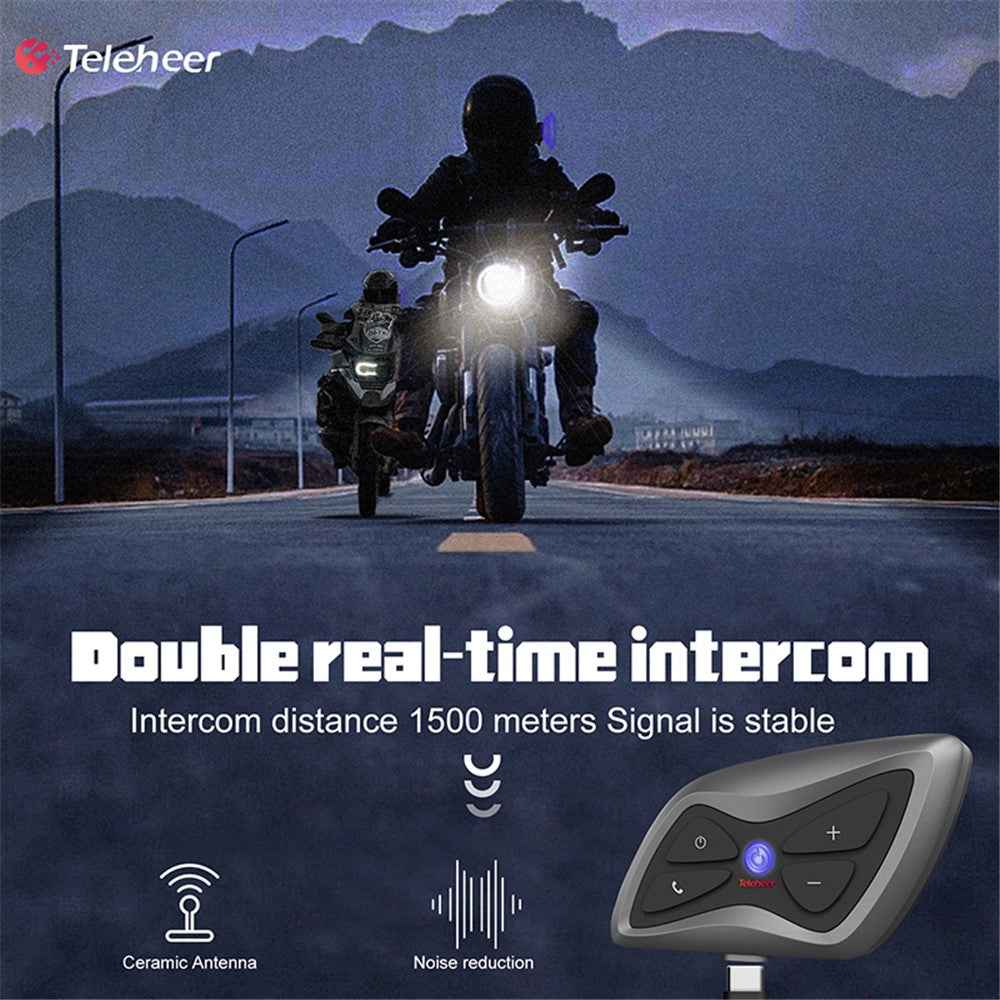 TELEHEER T6plus Motorcycle Helmet Bluetooth-compatible Headphone Outdoor Headset Waterproof Motorbike Sports Headset