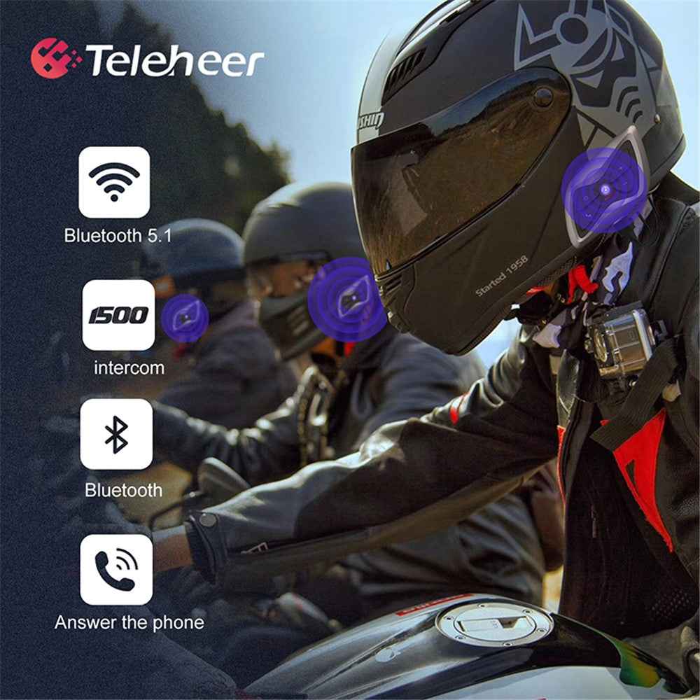 TELEHEER T6plus Motorcycle Helmet Bluetooth-compatible Headphone Outdoor Headset Waterproof Motorbike Sports Headset