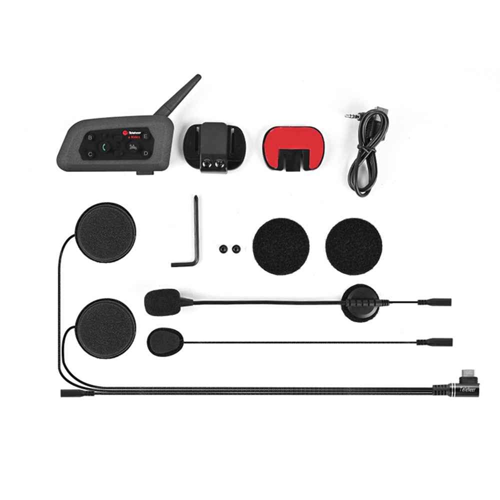TELEHEER V6 Plus Motorcycle Helmet Bluetooth-compatible Walkie-Talkie with Headset Waterproof BT Wireless Walkie-Talkie Support 1500m Distance