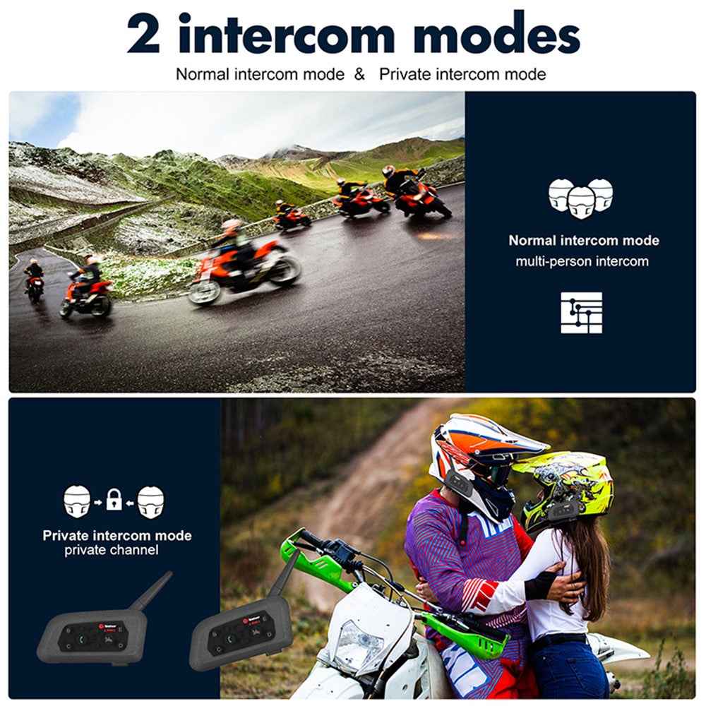 TELEHEER V6 Plus Motorcycle Helmet Bluetooth-compatible Walkie-Talkie with Headset Waterproof BT Wireless Walkie-Talkie Support 1500m Distance
