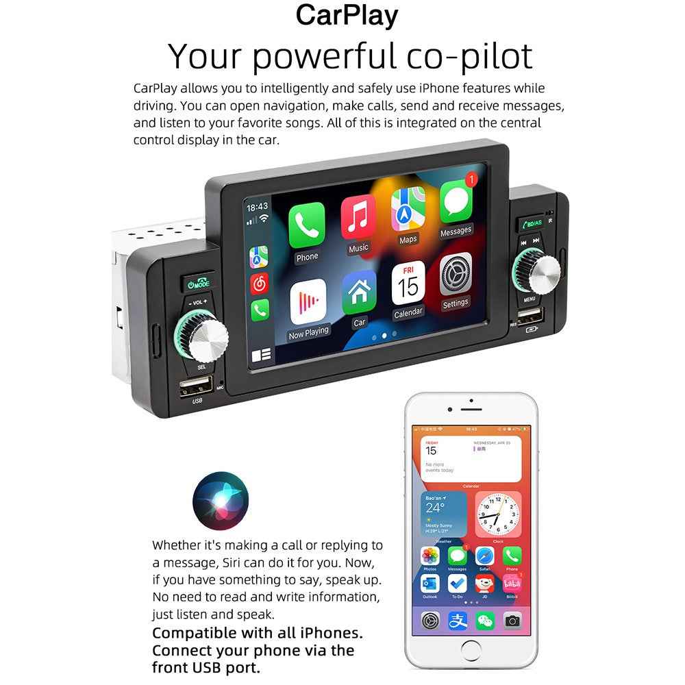 SWM 160C 5 inch Single Spindle Car Bluetooth-compatible Player MP5 MP4 Radio Audio Player CarPlay Cell Phone Connected Car BT Player