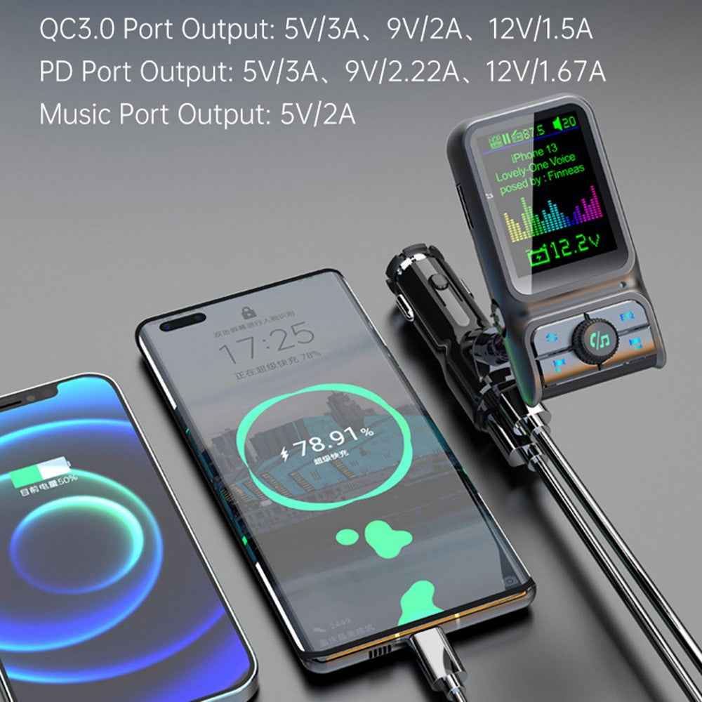 BC85 Car Bluetooth-compatible Player QC3.0 / PD Fast Charger 1.77" Color Screen Car FM Transmitter Support EQ Sound Adjustment