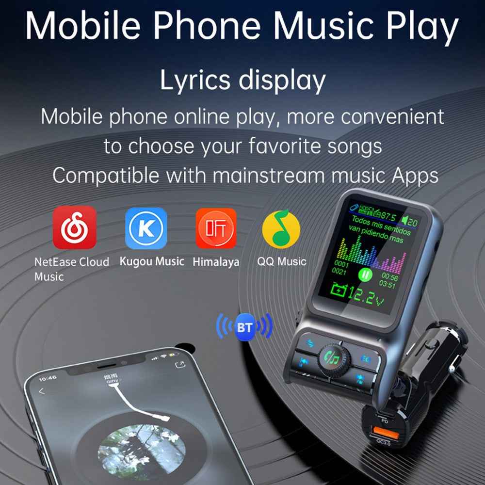 BC85 Car Bluetooth-compatible Player QC3.0 / PD Fast Charger 1.77" Color Screen Car FM Transmitter Support EQ Sound Adjustment