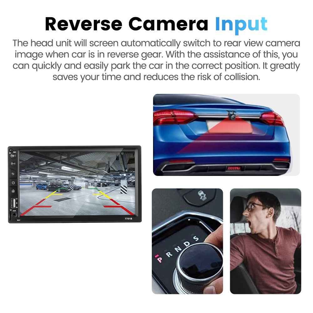 7701B-2 7-inch MP5 Carplayer with 12 Light Camera, Auto Car Center Console Video Recorder