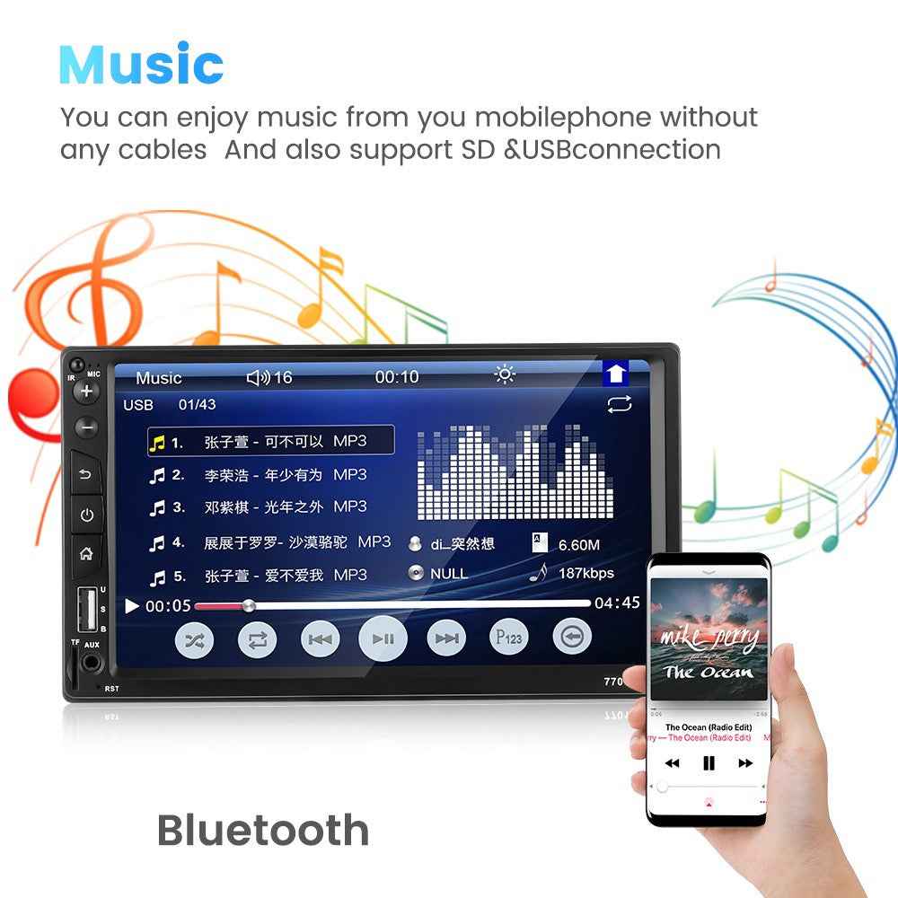 7701B-2 7-inch MP5 Carplayer with 12 Light Camera, Auto Car Center Console Video Recorder