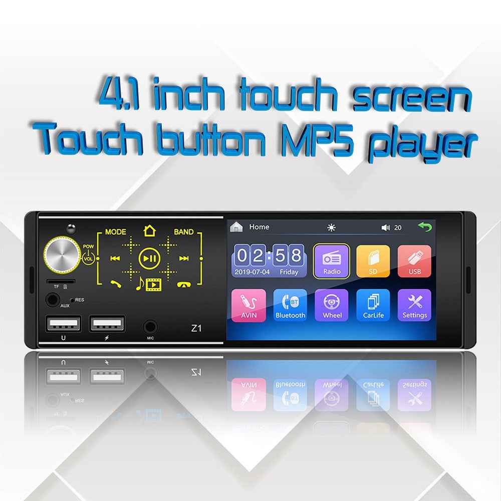 Z1 4.1-inch HD Touch Screen Wireless Bluetooth-compatible Car Radio MP5 Player with 7 Color Button Lights (No Battery)