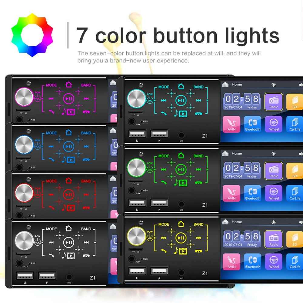 Z1 4.1-inch HD Touch Screen Wireless Bluetooth-compatible Car Radio MP5 Player with 7 Color Button Lights (No Battery)