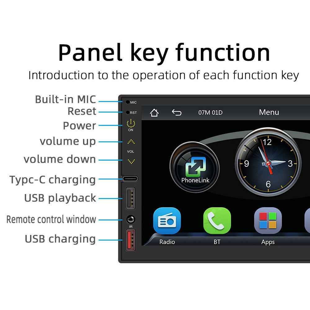 FS02C Car Radio MP5 Player 7" HD Screen Mirror Link Reversing Image FM Radio Receiver