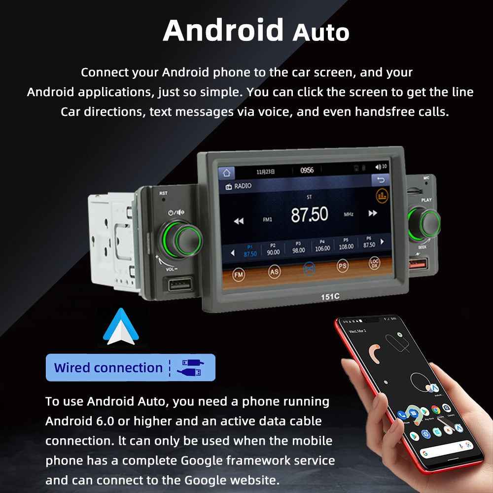 SWM151C 5-inch Display Car Play Mobile Phone Interconnection Car Bluetooth-compatible MP5 Player