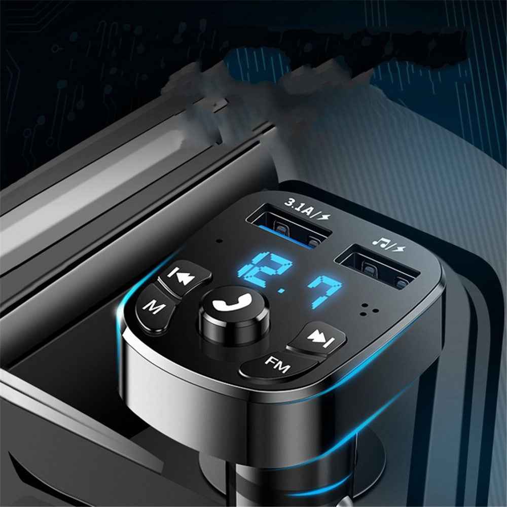 Car Bluetooth-compatible 5.0 FM Transmitter Receiver Bluetooth-compatible Audio Player Car Kit with Dual USB Ports for U Disk/Phone Charger
