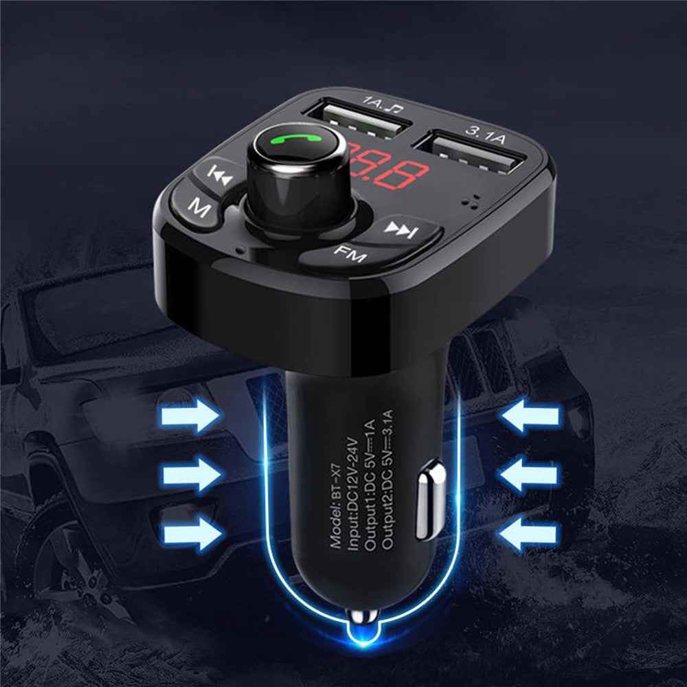 Car Bluetooth-compatible 5.0 FM Transmitter Receiver Bluetooth-compatible Audio Player Car Kit with Dual USB Ports for U Disk/Phone Charger