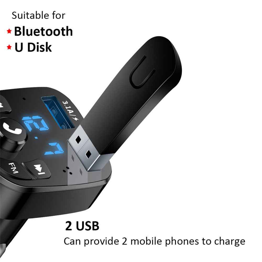 Car Bluetooth-compatible 5.0 FM Transmitter Receiver Bluetooth-compatible Audio Player Car Kit with Dual USB Ports for U Disk/Phone Charger