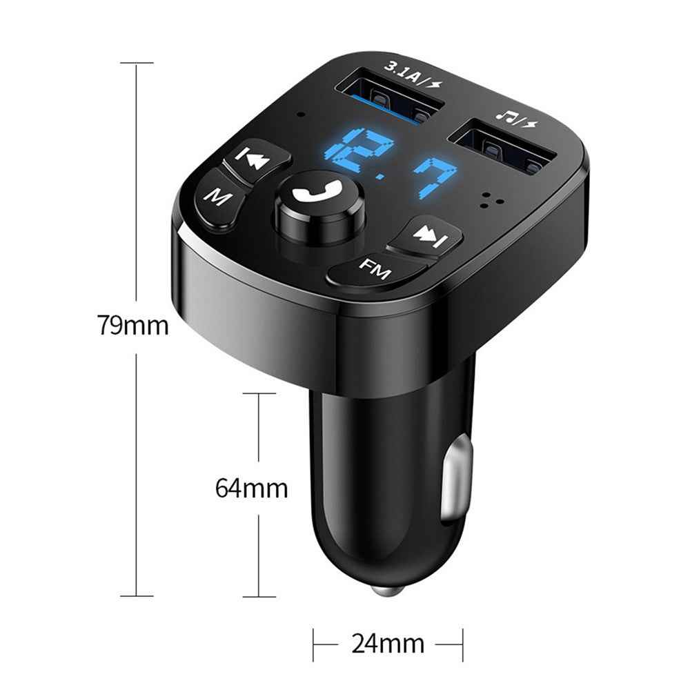 Car Bluetooth-compatible 5.0 FM Transmitter Receiver Bluetooth-compatible Audio Player Car Kit with Dual USB Ports for U Disk/Phone Charger