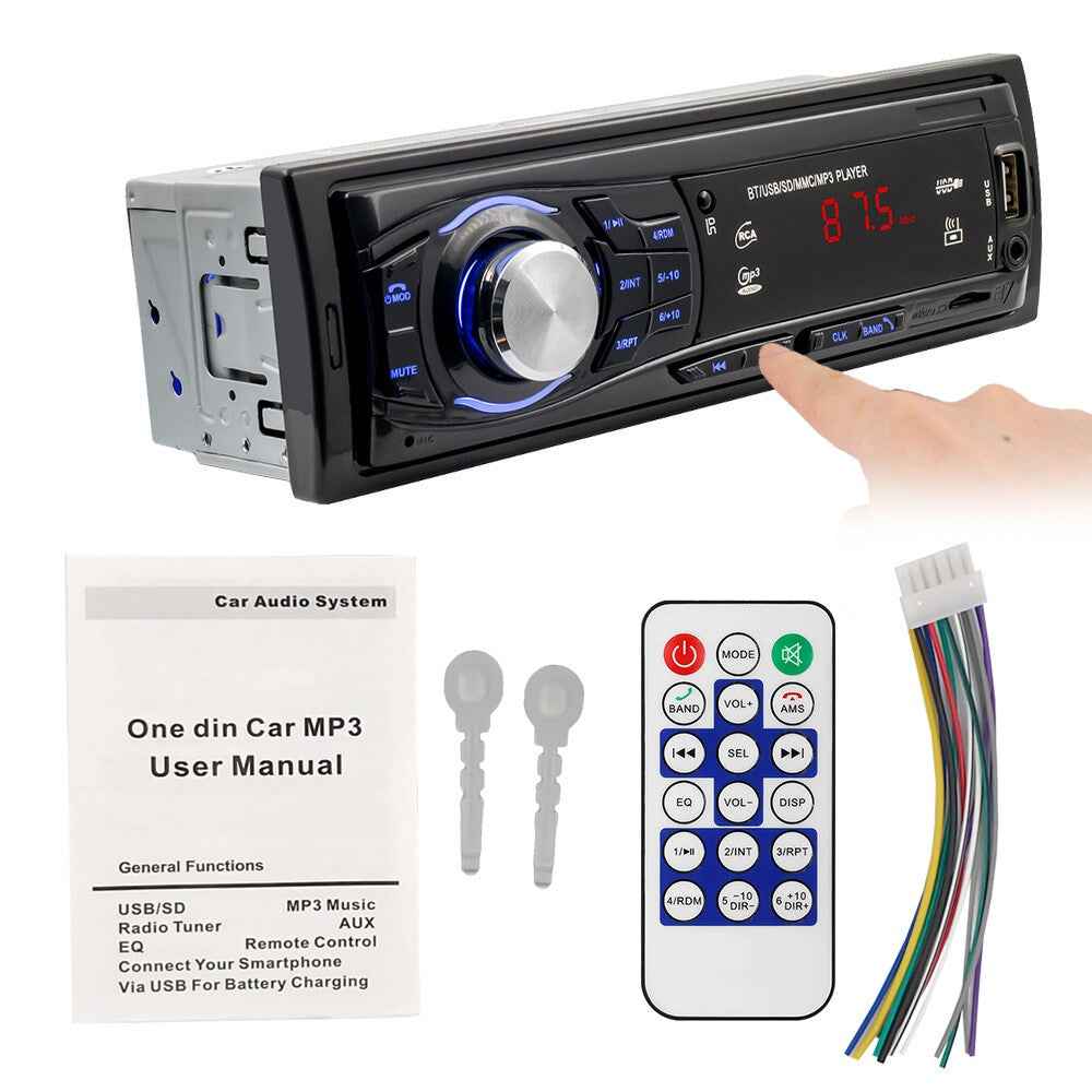 SWM 1428 RCA Audio Subwoofer 1 Din Car Stereo FM Radio Bluetooth MP3 Player with Remote Control