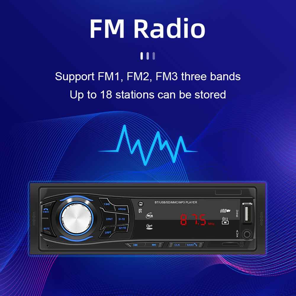 SWM 1428 RCA Audio Subwoofer 1 Din Car Stereo FM Radio Bluetooth MP3 Player with Remote Control