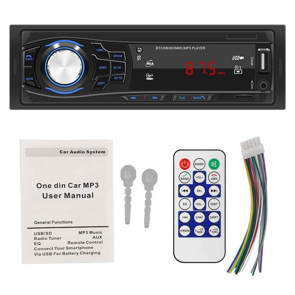 SWM 1428 RCA Audio Subwoofer 1 Din Car Stereo FM Radio Bluetooth MP3 Player with Remote Control
