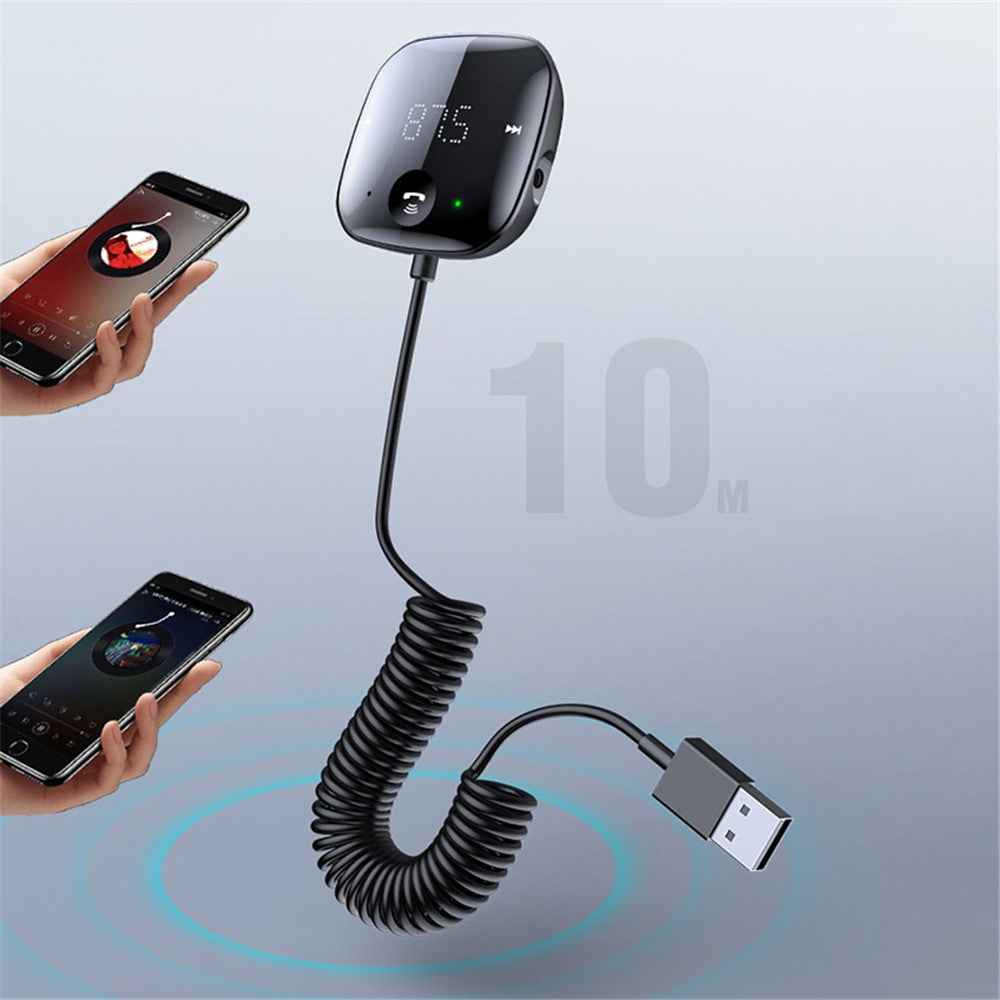 LOHEE S-25 Digital Display Car Bluetooth-compatible 5.0 Receiver MP3 Music Player FM Transmitter with USB Spring Cable