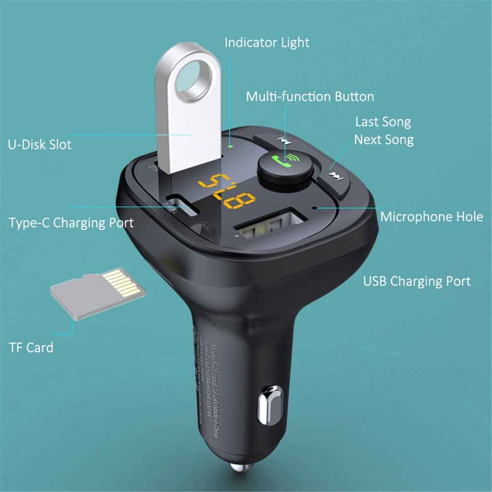 LOHEE S-21A Car Bluetooth-compatible Receiver MP3 AUX Player Adapter HiFi Sound Music Player Kit Hands-free Call Function Car Charger for Phone Tablets and Other Devices