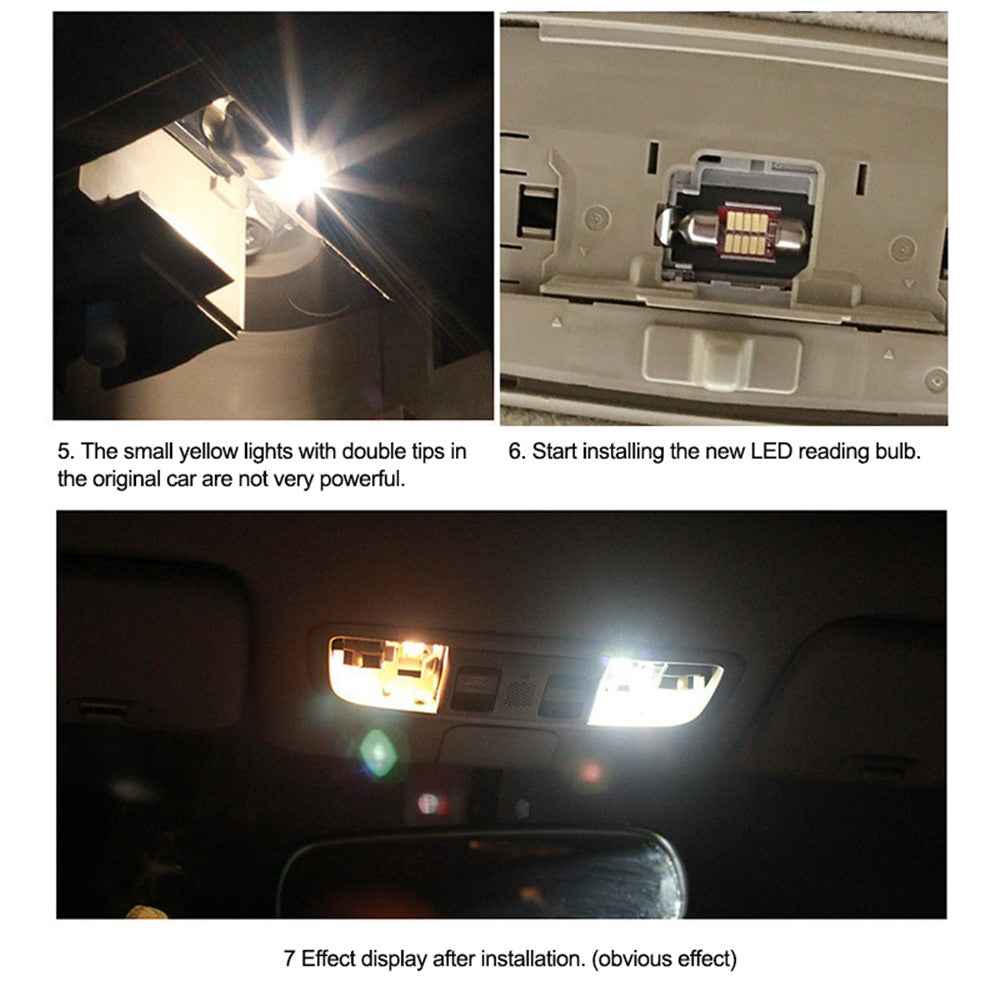 10Pcs Car LED Interior Reading Light 160LM 6000K Auto Room Ceiling Dome Lamp - 31mm