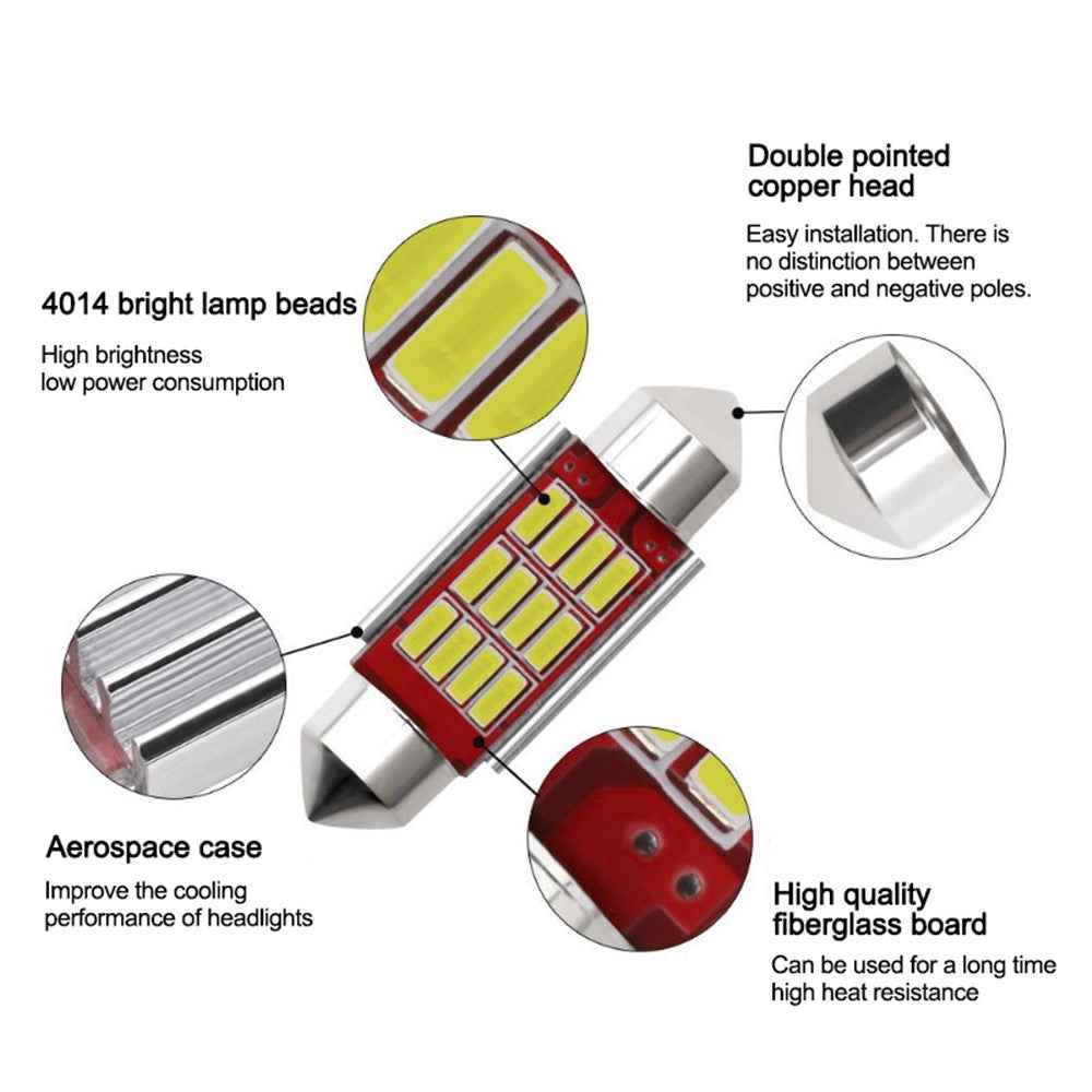 10Pcs Car LED Interior Reading Light 160LM 6000K Auto Room Ceiling Dome Lamp - 39mm