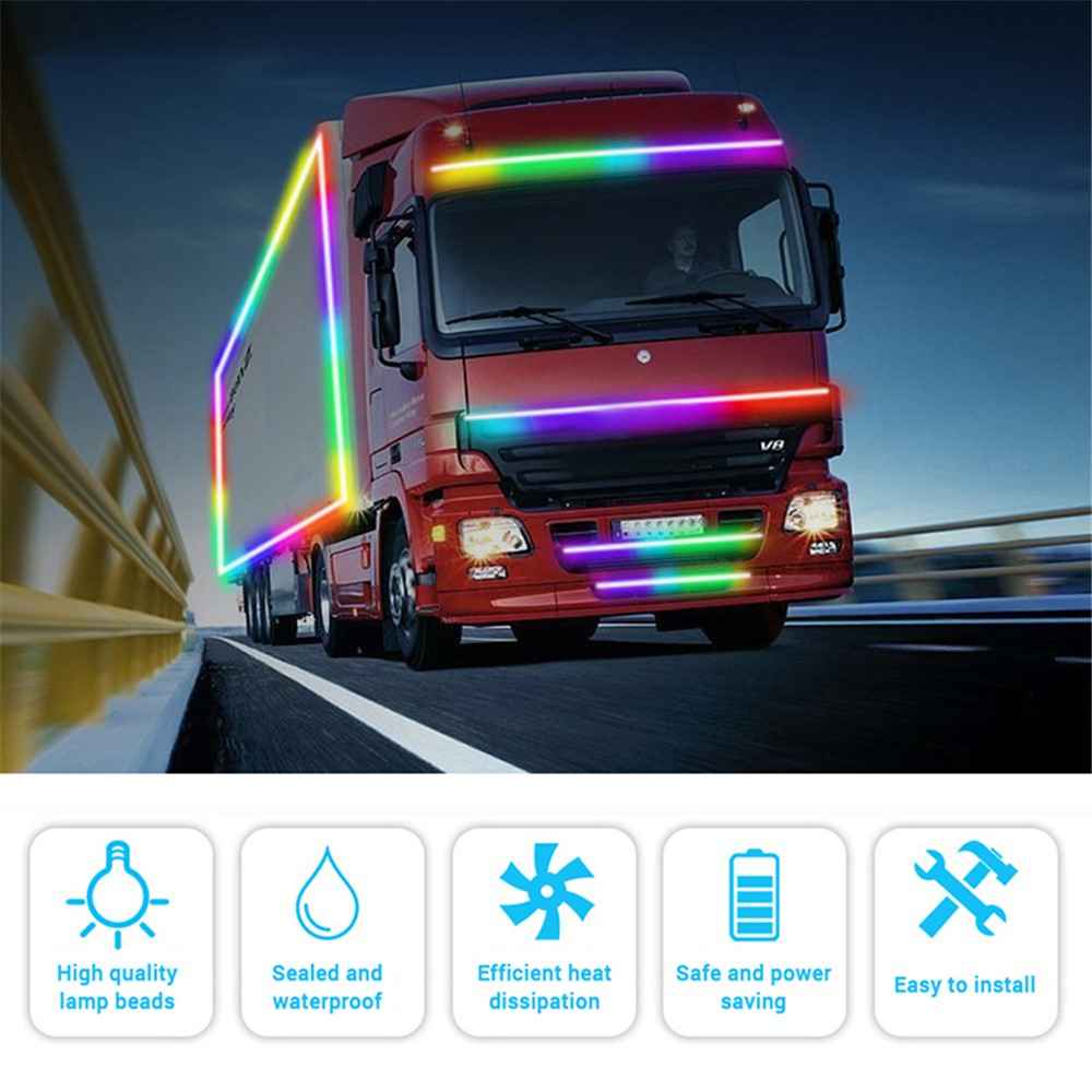 1.5m Truck LED Strip 24V Van Exterior Decoration DRL Running Lamp for Car RGB Ambient Light Bar