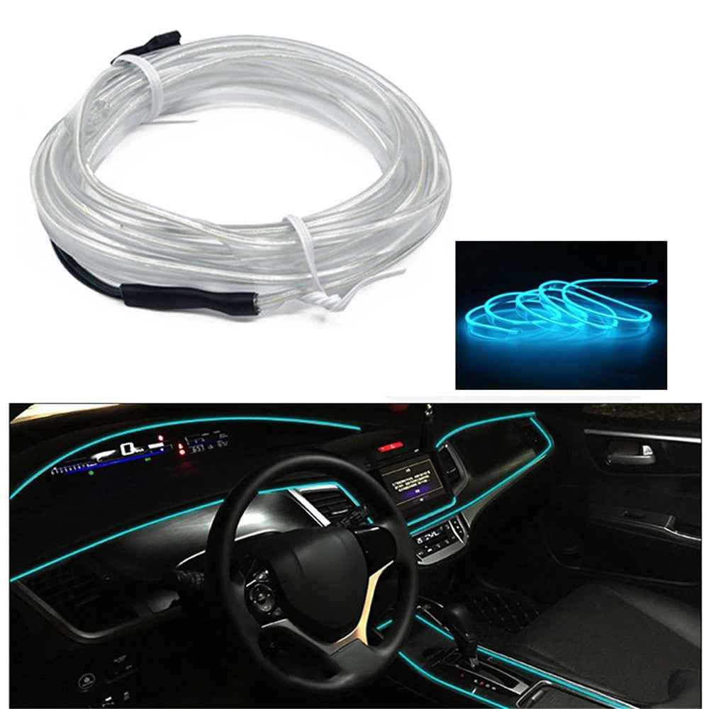 5m USB Car Interior EL Strip Light for Car Decoration Ambient Light Glowing Rope Lights with Driver - Baby Blue