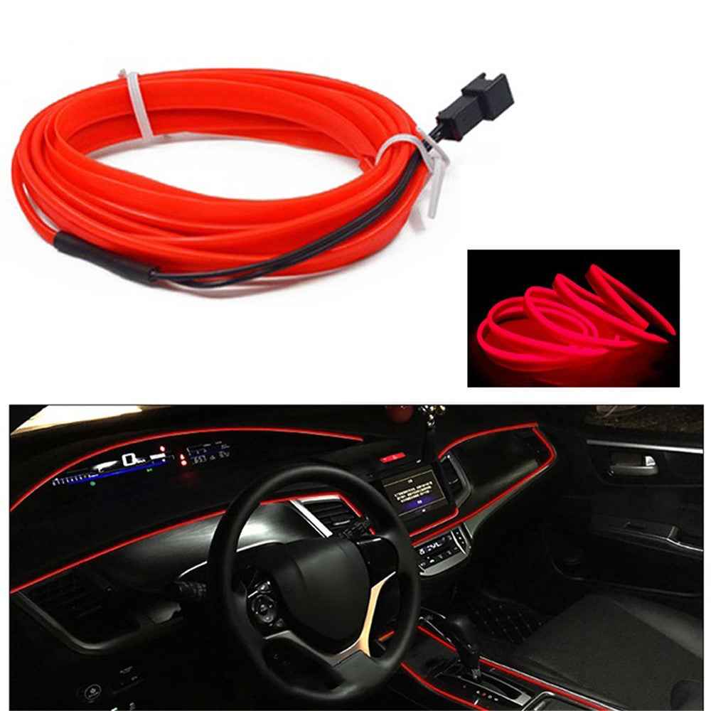 5m USB Car Interior EL Strip Light for Car Decoration Ambient Light Glowing Rope Lights with Driver - Red