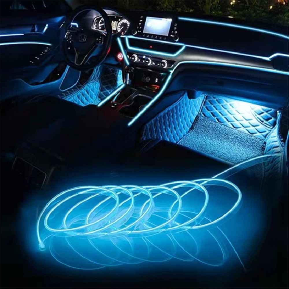 5m USB Car Interior EL Strip Light for Car Decoration Ambient Light Glowing Rope Lights with Driver - Green