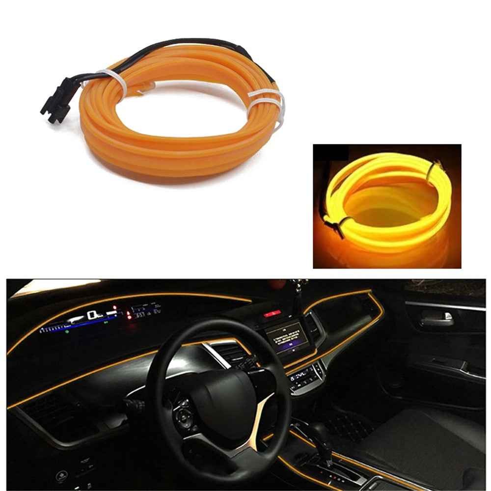 5m USB Car Interior EL Strip Light for Car Decoration Ambient Light Glowing Rope Lights with Driver - Yellow
