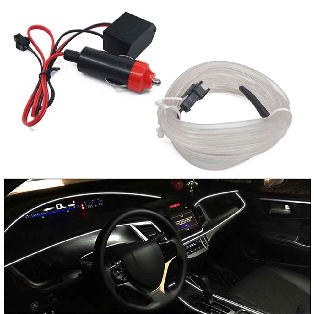 5m Cigarette Lighter EL Strip Light for Car Decoration Ambient Lights Glowing Rope Light with Driver - White