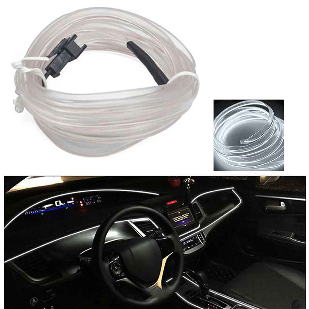 5m Cigarette Lighter EL Strip Light for Car Decoration Ambient Lights Glowing Rope Light with Driver - White