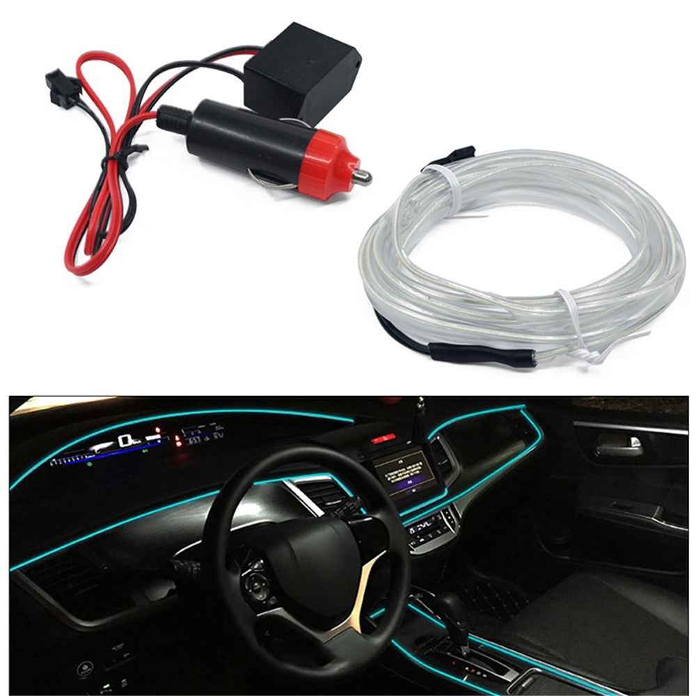 5m Cigarette Lighter EL Strip Light for Car Decoration Ambient Lights Glowing Rope Light with Driver - Baby Blue