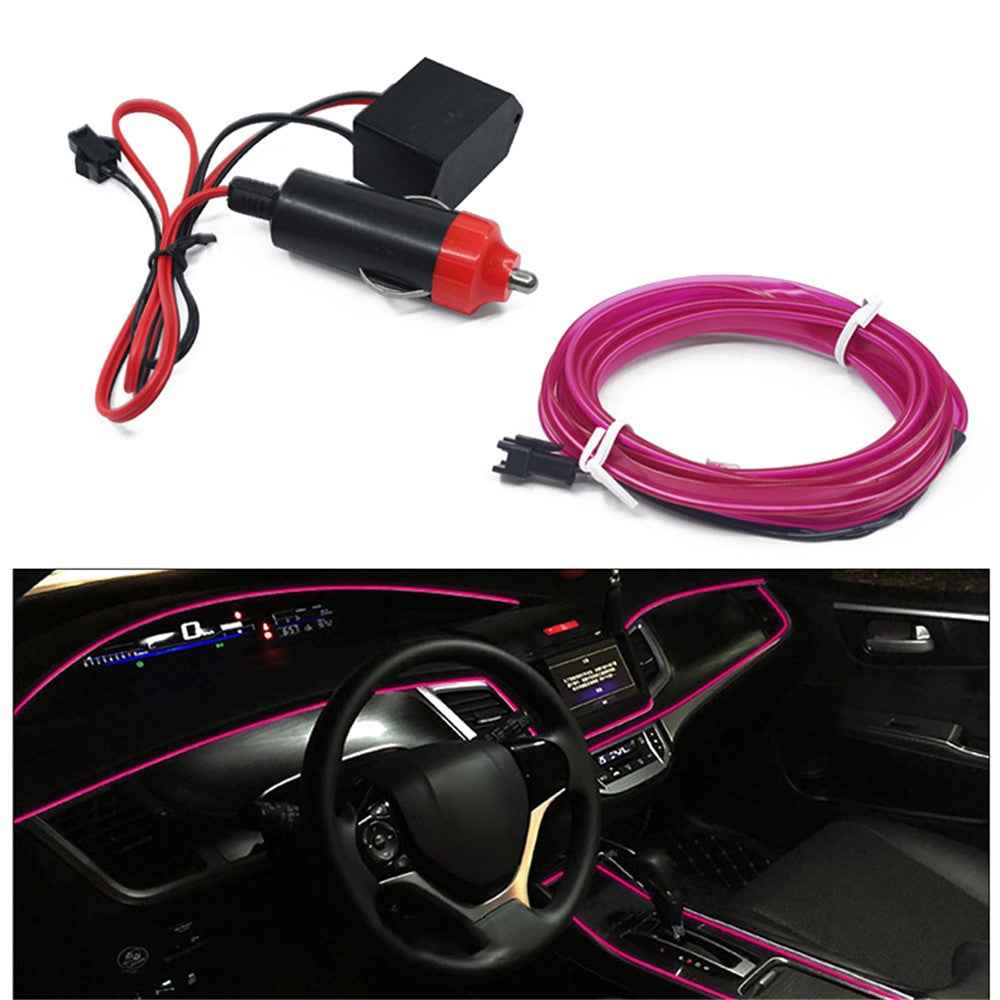 5m Cigarette Lighter EL Strip Light for Car Decoration Ambient Lights Glowing Rope Light with Driver - Pink