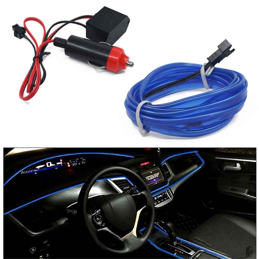 5m Cigarette Lighter EL Strip Light for Car Decoration Ambient Lights Glowing Rope Light with Driver - Blue