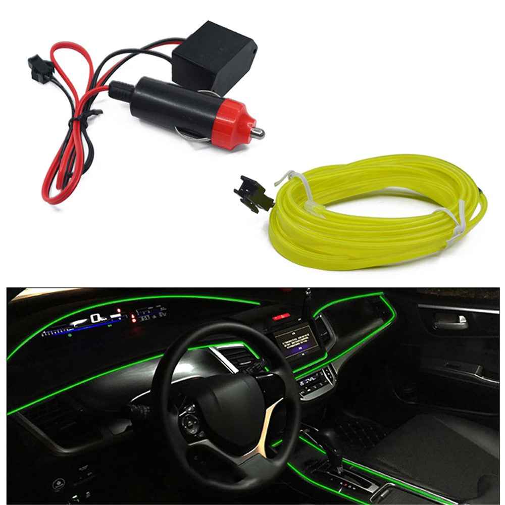 5m Cigarette Lighter EL Strip Light for Car Decoration Ambient Lights Glowing Rope Light with Driver - Fluorescent Green